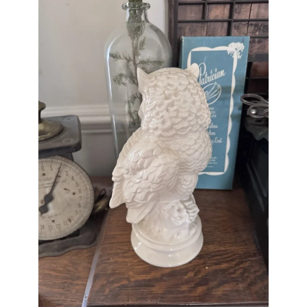 Owl Ceramic Statue Figurine Large Cottagecore Cottage English Ivory Antique Prep
